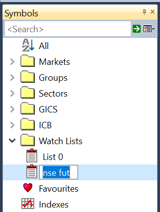 Rename the watchlist by clicking on it twice. Example: Nifty50