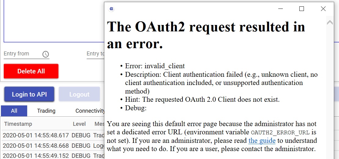 Login to API not working Error