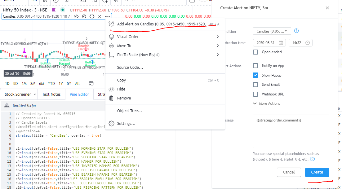 Add Alert on candles