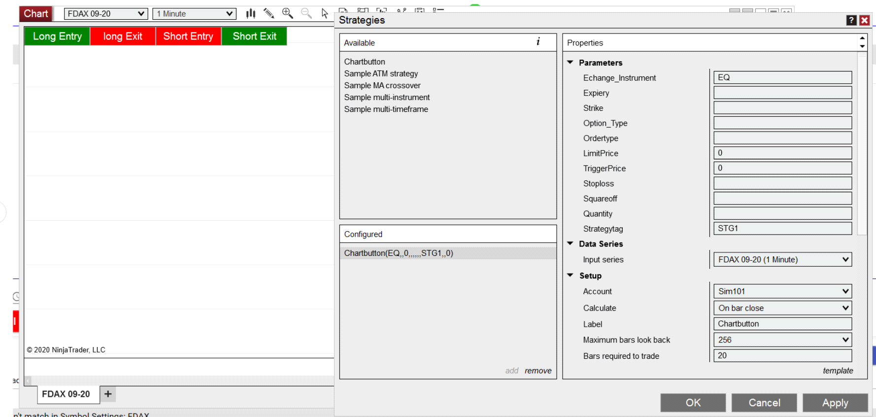 strategy chart for System trading with ninjatrader